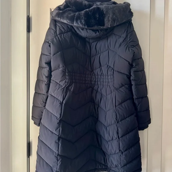 Calvin Klein Black Faux Fur Puffer Coat - Picture 2 of 5